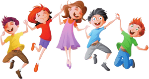 Joyful Children Celebrating Friendship PNG image with transparent background