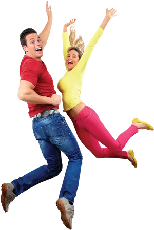 Joyful Couple Jumping In Excitement PNG Image