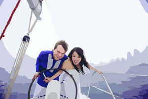 Joyful Couple Sailing Together PNG with transparent background