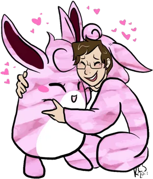 Joyful Hugwith Pink Pokemon PNG Image