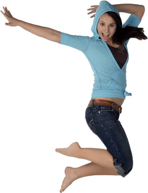 Joyful Jump Blue Hoodie PNG Image