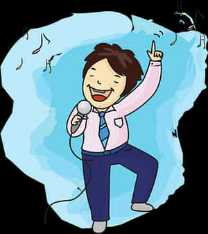Joyful Karaoke Singer Cartoon PNG image with transparent background