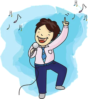 Joyful Karaoke Singer Cartoon PNG Image