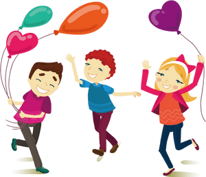 Joyful Kids With Balloons_ Friendship Moment PNG with transparent background