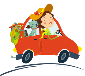 Clip Art Cartoon Car On Road - Cat In A Car Cartoon, HD Png Download PNG with transparent background