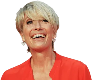 Joyful Woman Laughingin Red Top PNG Image