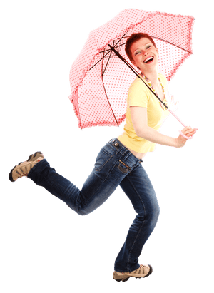 Joyful Woman With Umbrella PNG image with transparent background