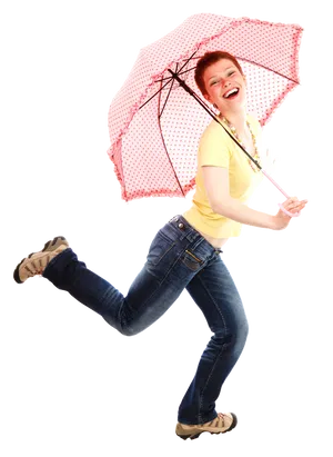 Joyful Woman With Umbrella PNG Image