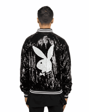 Joyrich X Playboy Bunny Sequin Varsity Jacket Black - Hare PNG image with transparent background