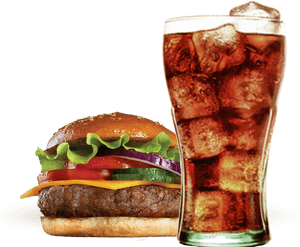 Juicy Burgerand Soda Glass PNG image with transparent background