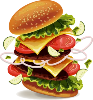 Juicy Cheeseburger Illustration.png PNG Image