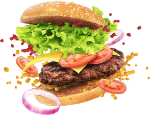 Juicy Classic Burger Splash PNG Image