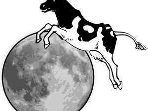 Jumping Cow Over Moon Illustration PNG image with transparent background