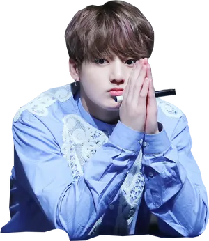 Jungkook Blue Blazer Hand Gesture PNG Image