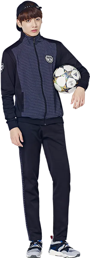 Jungkook Sporty Lookwith Soccer Ball PNG Image