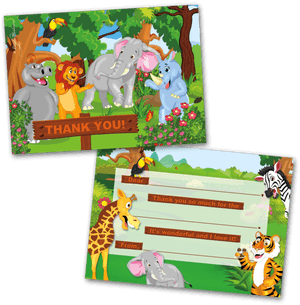 Jungle Animals Thank You Card PNG image with transparent background