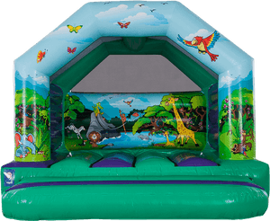 Jungle Themed Inflatable Bounce House PNG image with transparent background