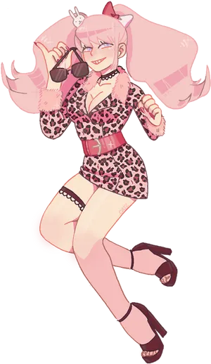 Junko Enoshima Pink Leopard Print Outfit PNG Image