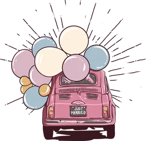 Just Married Car With Balloons PNG Image