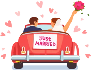 Just Married Couplein Car Celebration PNG Image