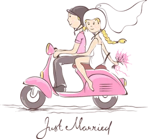 Just Married Coupleon Scooter PNG Image