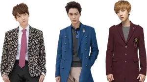 K Pop Trio Stylish Suits PNG Image