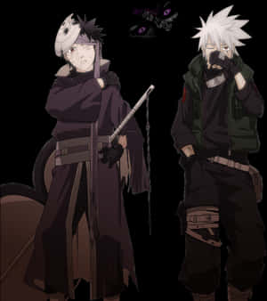 Kakashi Dual Poses Anime Artwork PNG image with transparent background