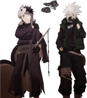 Kakashi Dual Poses Anime Artwork PNG Image