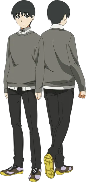 Kaneki Frontand Back View PNG Image