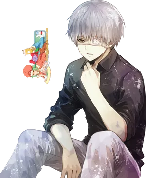 Kaneki Ken Contemplative Pose PNG Image