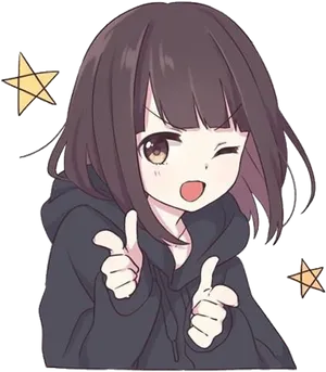 Kawaii Anime Girl Winkingwith Stars PNG Image