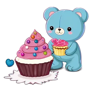 Kawaii Bear With Cupcake Png Hir PNG Image