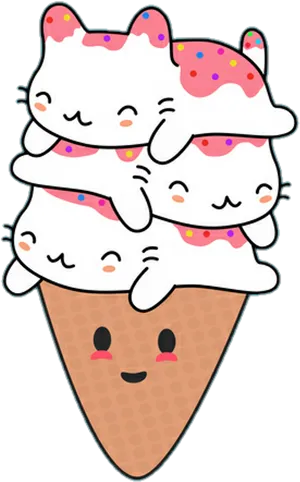 Kawaii Cat Ice Cream Cone PNG Image