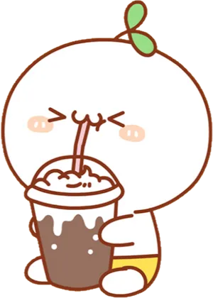 Kawaii Character Drinking Chocolate Milkshake PNG Image