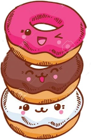 Kawaii Donut Stack Illustration PNG Image