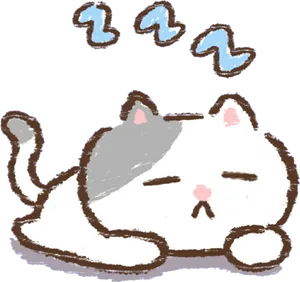 Kawaii Sleeping Cat Doodle PNG Image