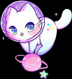 Kawaii Space Cat Cartoon PNG image with transparent background