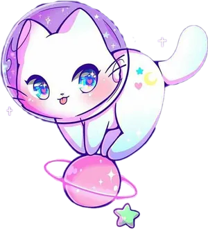 Kawaii Space Cat Cartoon PNG Image