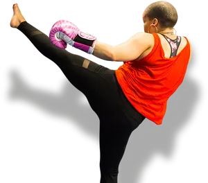 Kickboxer Performing High Kick PNG Image