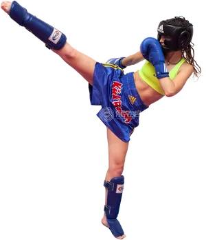 Kickboxer Performing High Kick PNG Image