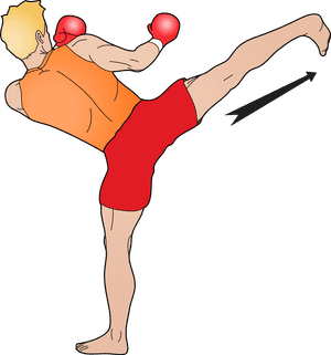 Kickboxer Performing Roundhouse Kick PNG image with transparent background