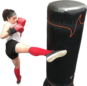 Kickboxer Practicing Roundhouse Kick PNG Image