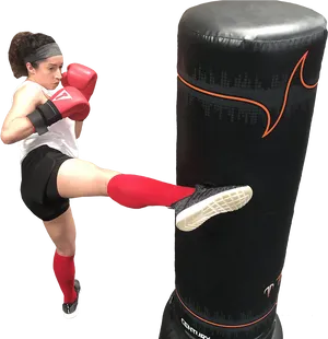 Kickboxer Practicing Roundhouse Kick PNG Image