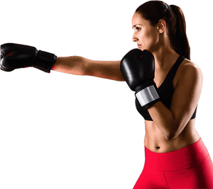 Kickboxing Female Athlete Punching Practice PNG image with transparent background