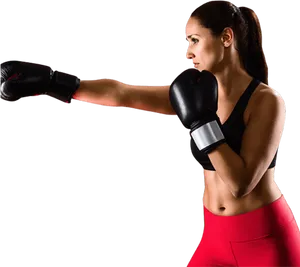 Kickboxing Female Athlete Punching Practice PNG Image