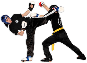 Kickboxing High Kick Defense Demonstration PNG with transparent background
