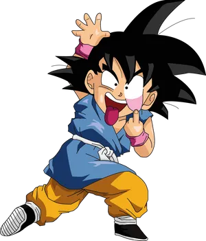 Kid Goku Playful Pose PNG Image