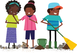 Kids Community Cleanup Illustration PNG Image