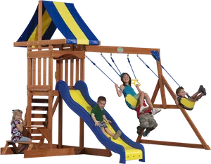 Kids Enjoying Playset Outdoors PNG Image