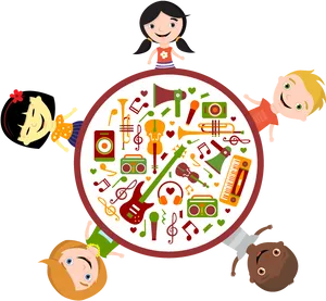 Kids Music Circle Illustration PNG Image